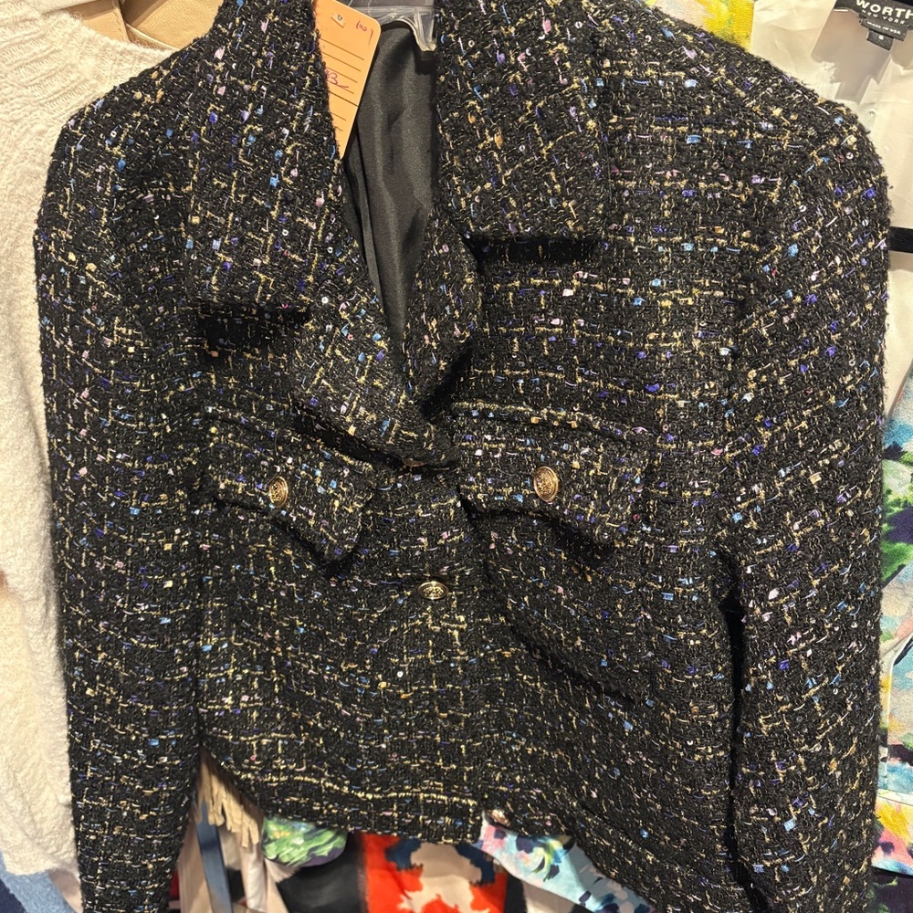 Black Tweed Metallic-Thread Blazer